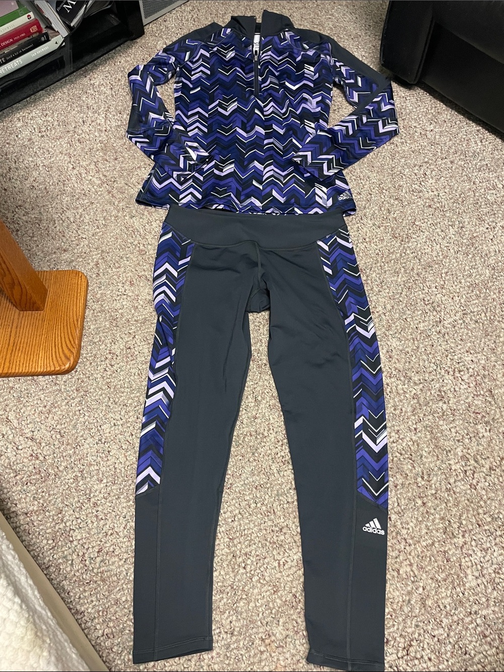 adidas climawear grey/black Purple 2 pc pant zip long sleeve top Active Set